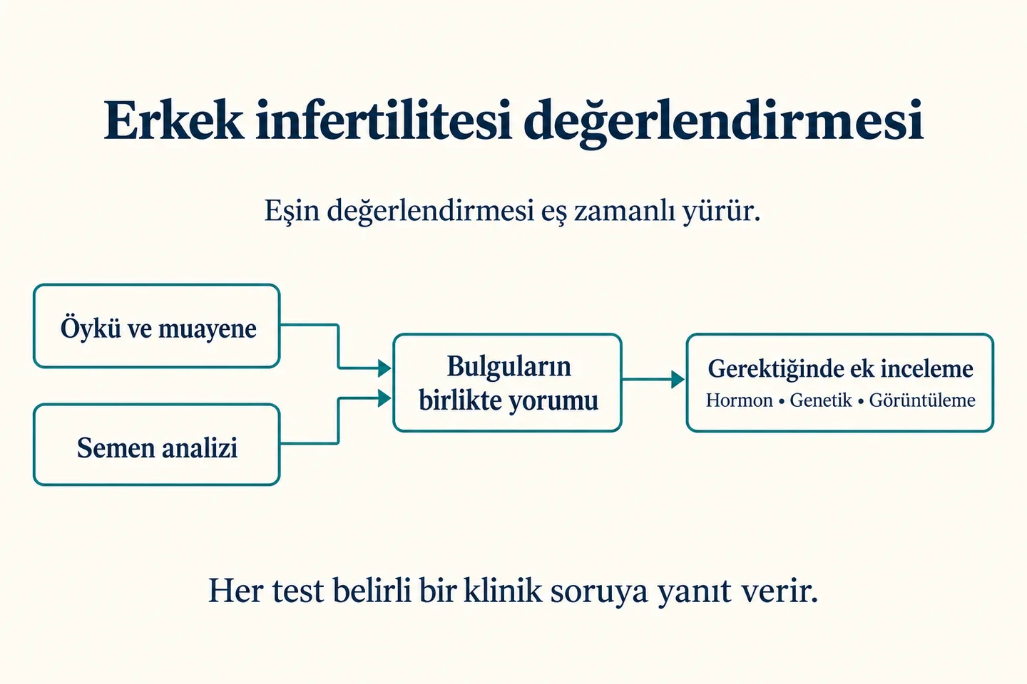 Öykü ve muayene ile semen analizinin birlikte yorumlanması, gerektiğinde ek incelemelere yol gösterir.